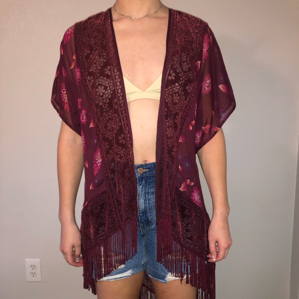 Hollister burgundy kimono.
